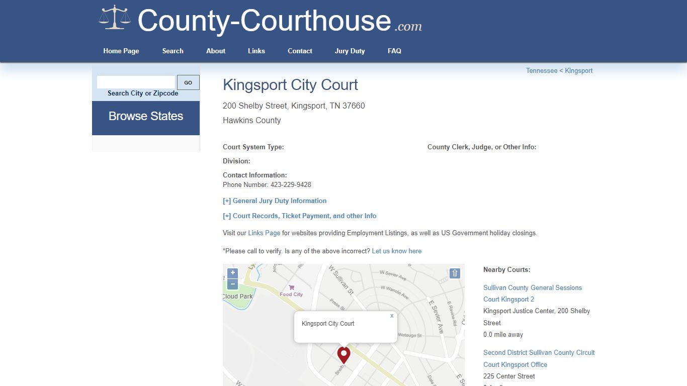 Kingsport City Court in Kingsport, TN - Court Information